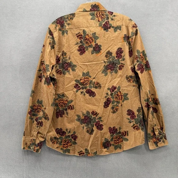 Express Button Down Shirt Womens Corduroy Floral Rose Tan Burgundy Green Medium - Picture 2 of 12